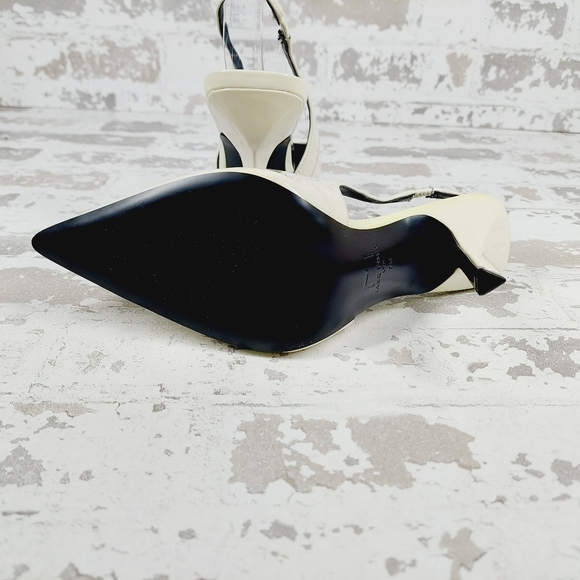 New Marc Fisher White Patent Leather Pointed Toe Slingback Heels V193 - Picture 8 of 14